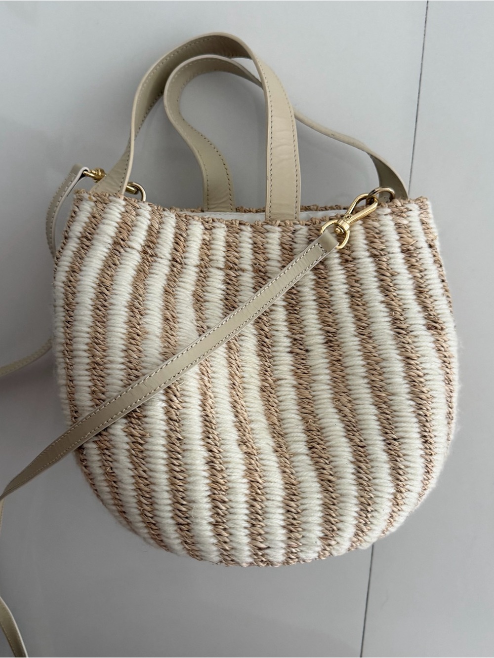 Kayu Cream & Tan Woven Crossbody Tote - Women Bags